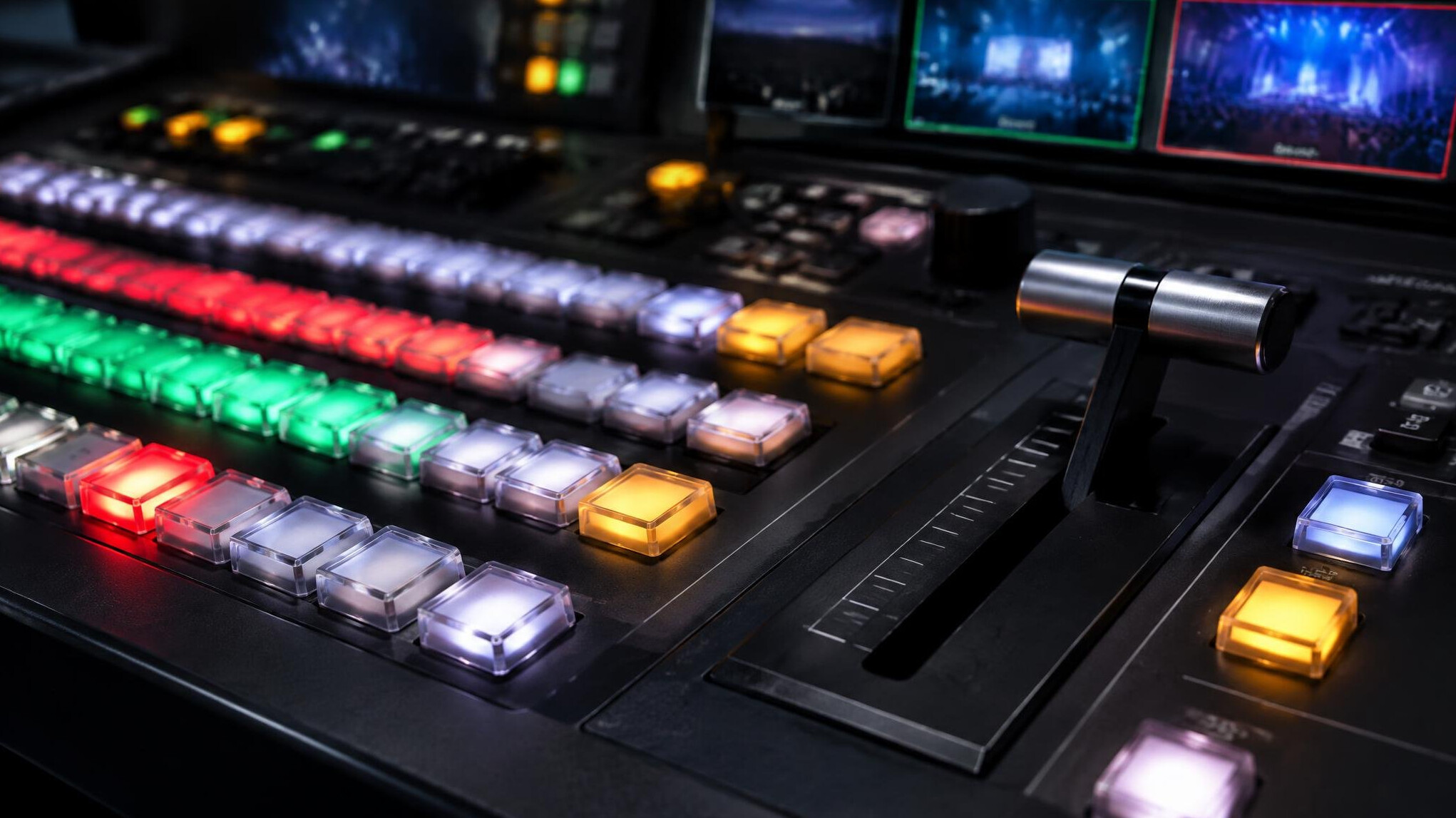 Vision mixer with illuminated buttons for camera switching