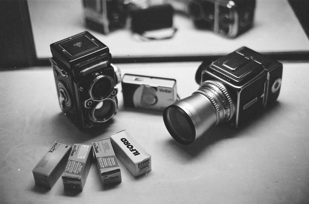 Studio cameras on a television set ready for a multi-camera shoot