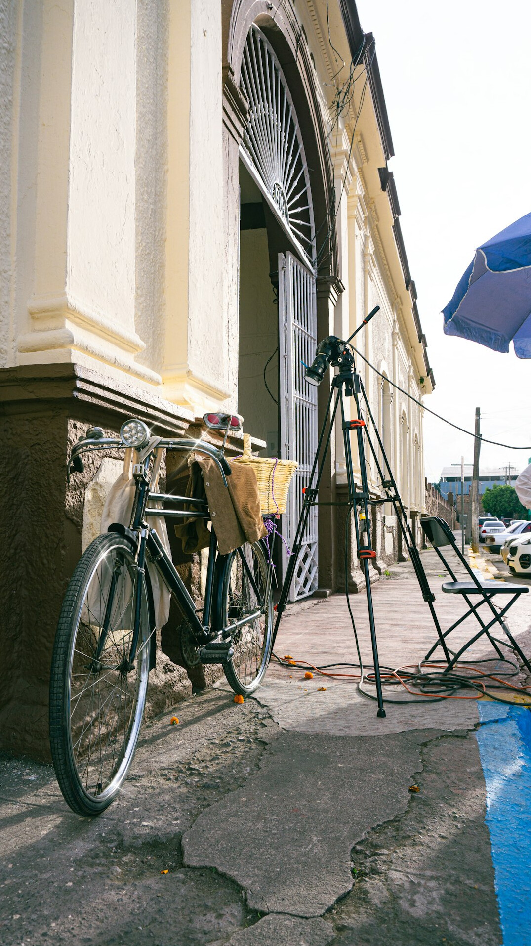 Film clapperboard and camera on a production set